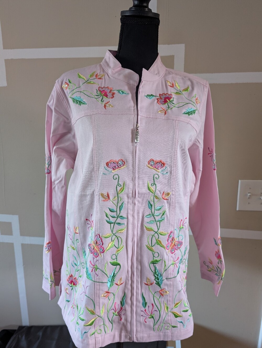 Quacker Factory Pink Embroidery Jacket QVC Grannycore NWT